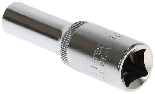 Steckschlüssel mit 12-kantigem Kopf und Riffelung am Griff, geeignet für metrische Schrauben; hauptsächlich für mechanische Arbeiten verwendet.