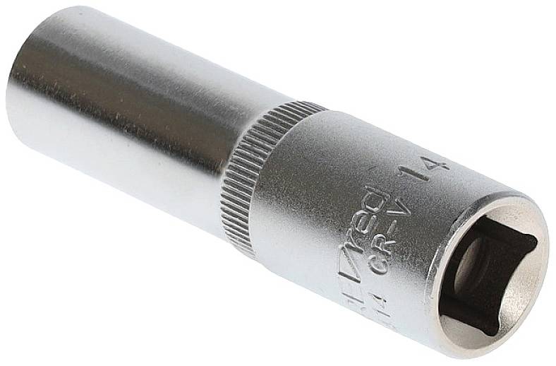 Steckschlüssel-Einsatz, zylindrisch, aus Metall. Verwendet zum Anziehen oder Lösen von Muttern und Schrauben.