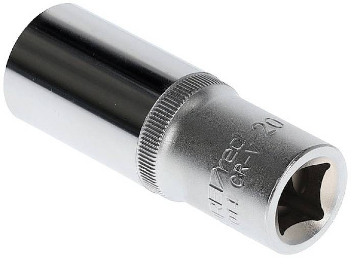 Silberne Sechskant-Stecknuss, angerauter Griff, Größe 20 mm.