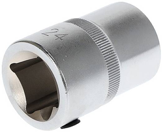 Silberne Stecknuss mit gerändeltem Griff, Größe 24, zur Verwendung mit einem Steckschlüssel für mechanische Reparaturen.