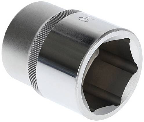 Metallische Sechskant-Stecknuss, geeignet für Schraubarbeiten. Glatte Oberfläche mit geriffeltem Ring zur besseren Griffigkeit.