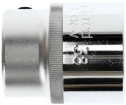 Aluminium-Steckschlüsseleinsatz mit der Aufschrift '10 mm CR-V' und '38'. Geeignet für Schraubarbeiten.