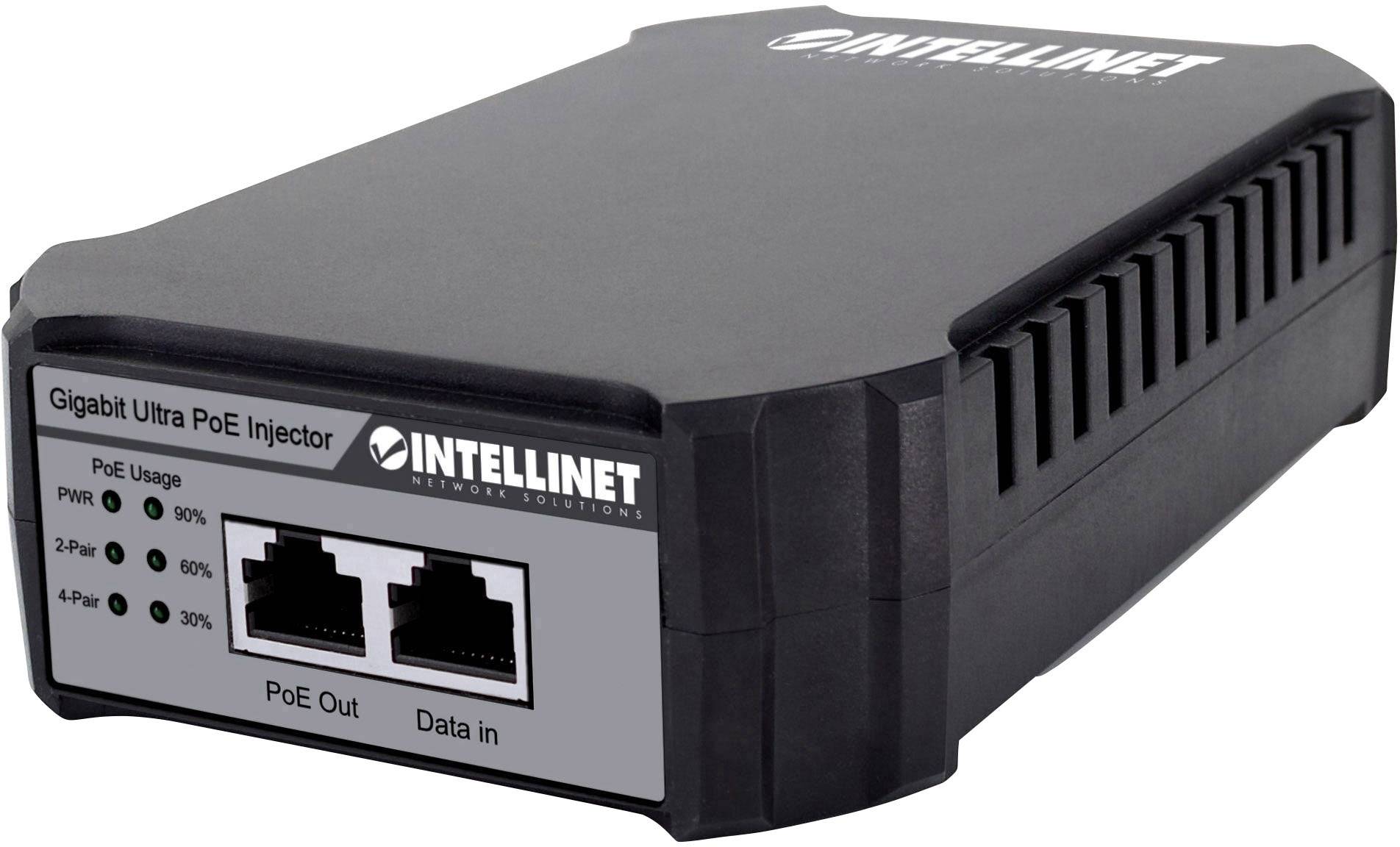 Intellinet Gigabit Ultra PoE-Injektor 1 x 95 Watt-Port Kunststoffgehäuse PoE Injektor 10 / 100 / 1000MBit/s IEEE 802.3bt, IEEE