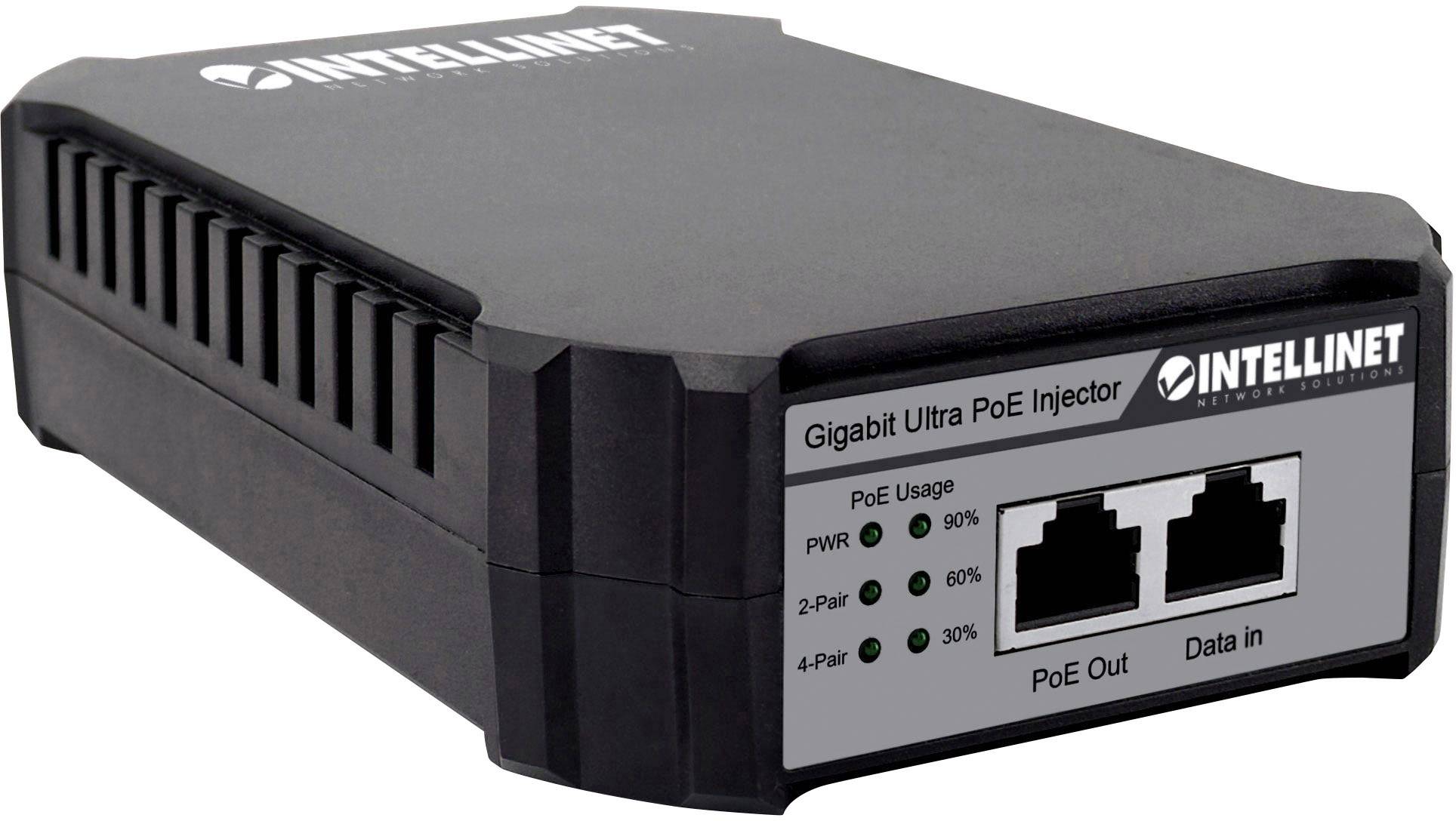Intellinet Gigabit Ultra PoE-Injektor 1 x 95 Watt-Port Kunststoffgehäuse PoE Injektor 10 / 100 / 1000 MBit/s IEEE 802.3bt, IEEE 802.3af (12.95 W)