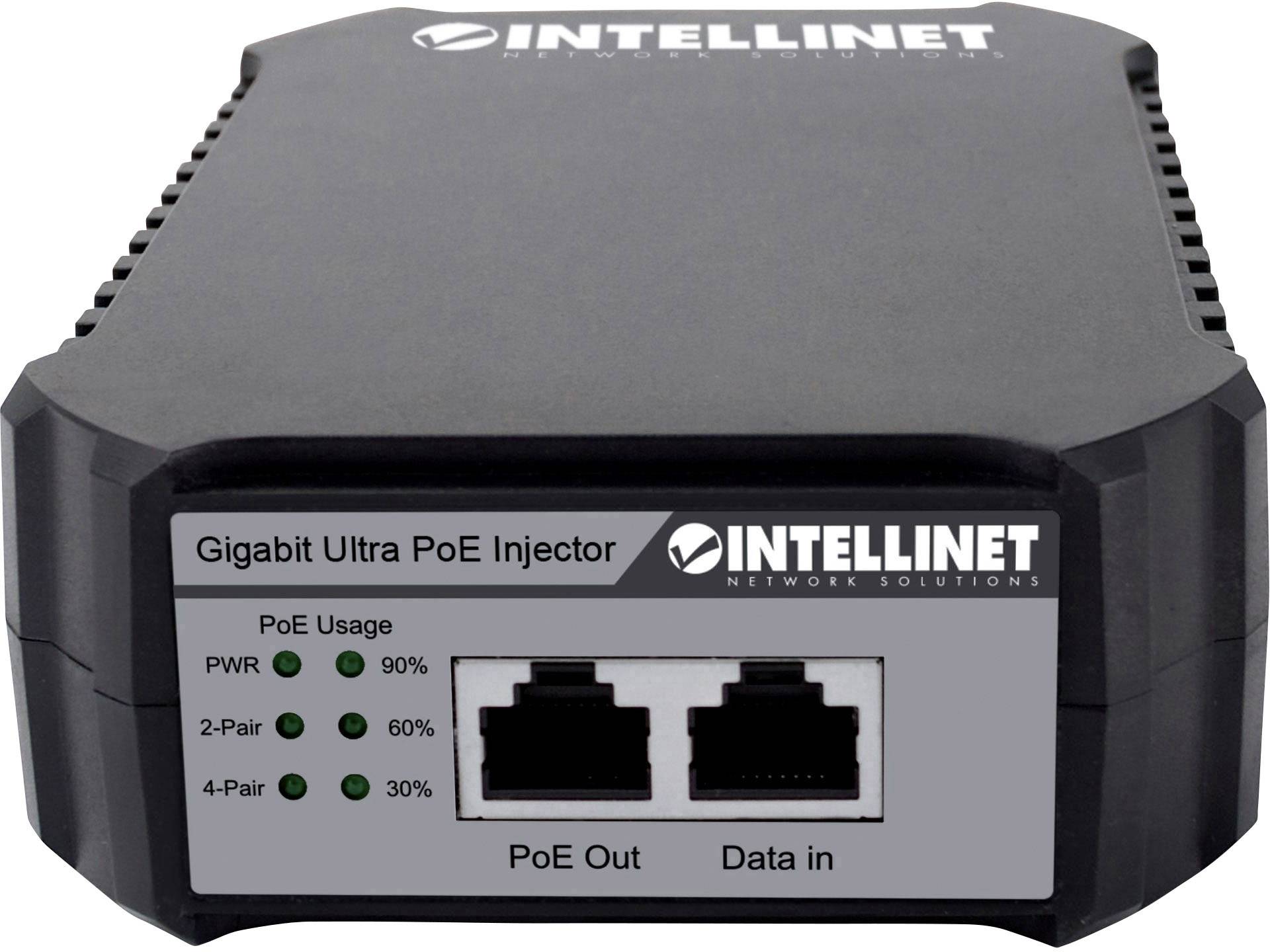 Intellinet Gigabit Ultra PoE-Injektor 1 x 95 Watt-Port Kunststoffgehäuse PoE Injektor 10 / 100 / 1000 MBit/s IEEE 802.3bt, IEEE 802.3af (12.95 W)