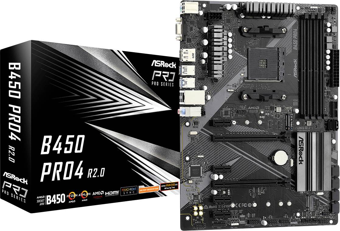 ASRock B450 PRO4 R2.0 (AM4) Mainboard Sockel (PC) AMD® AM4 Formfaktor (Details) ATX Mainboard-Chipsatz AMD® B450