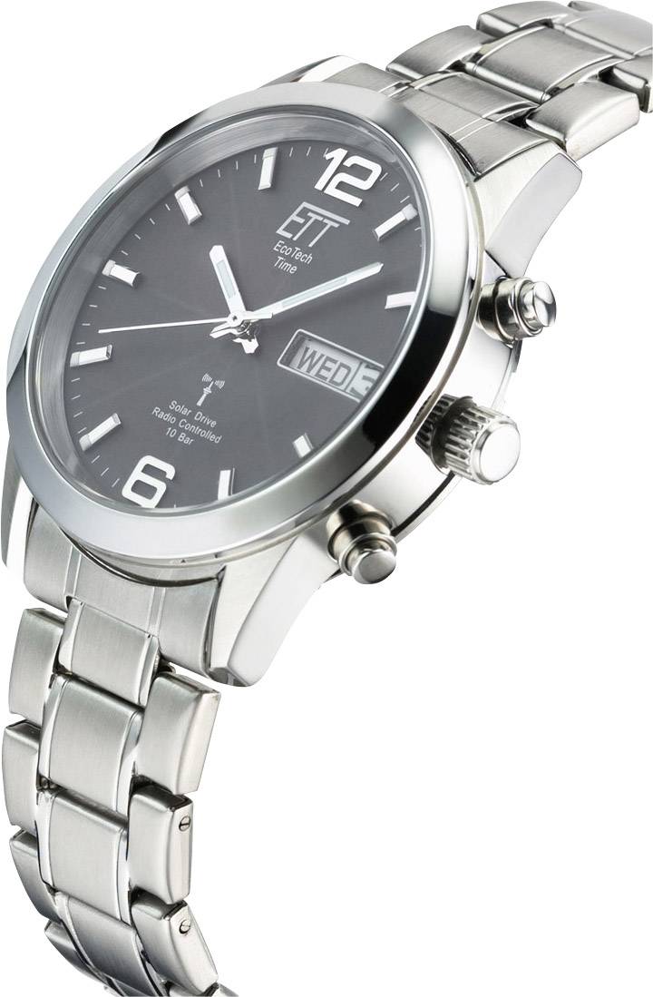 ETT Funk, Solar Funkuhr EGS-11247-22M (Ø x H) 40mm x 13mm Edelstahl (gebürstet), Gelbgold Gehäusematerial=Edelstahl Material