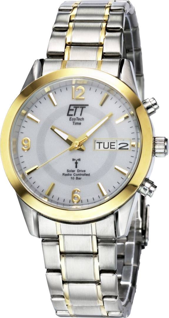 ETT Funk, Solar Funkuhr EGS-11253-12M (Ø x H) 40mm x 13mm Edelstahl (gebürstet), Gelbgold Gehäusematerial=Edelstahl Material