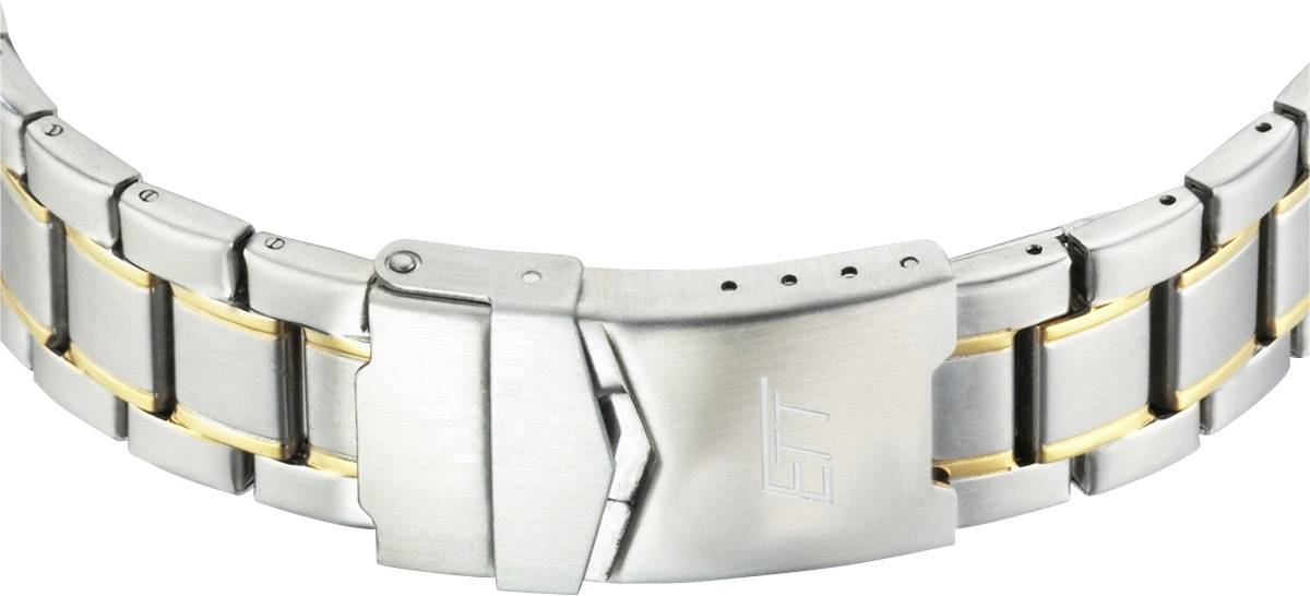 ETT Funk, Solar Funkuhr EGS-11253-12M (Ø x H) 40mm x 13mm Edelstahl (gebürstet), Gelbgold Gehäusematerial=Edelstahl Material