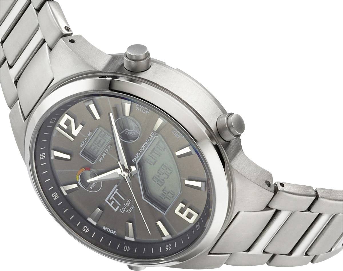 ETT Funk, Solar Funkuhr EGT-11380-20M (Ø x H) 42mm x 13mm Titan, Titan (gebürstet) Gehäusematerial=Titan Material (Armband)=Titan