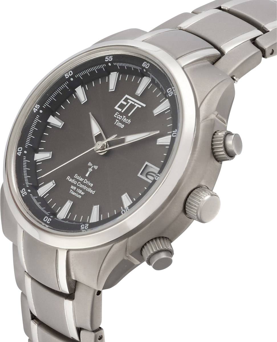 ETT Funk, Solar Funkuhr EGT-11340-61M (Ø x H) 42mm x 11mm Titan, Titan (gebürstet) Gehäusematerial=Titan Material (Armband)=Titan