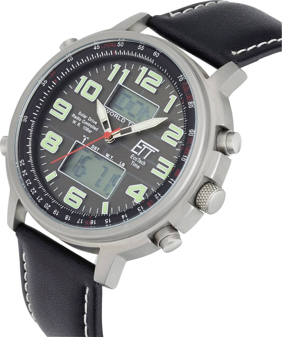 ETT Funk, Solar Funkuhr EGS-11301-22L (Ø x H) 48mm x 13mm Titan Gehäusematerial=Edelstahl Material (Armband)=Leder