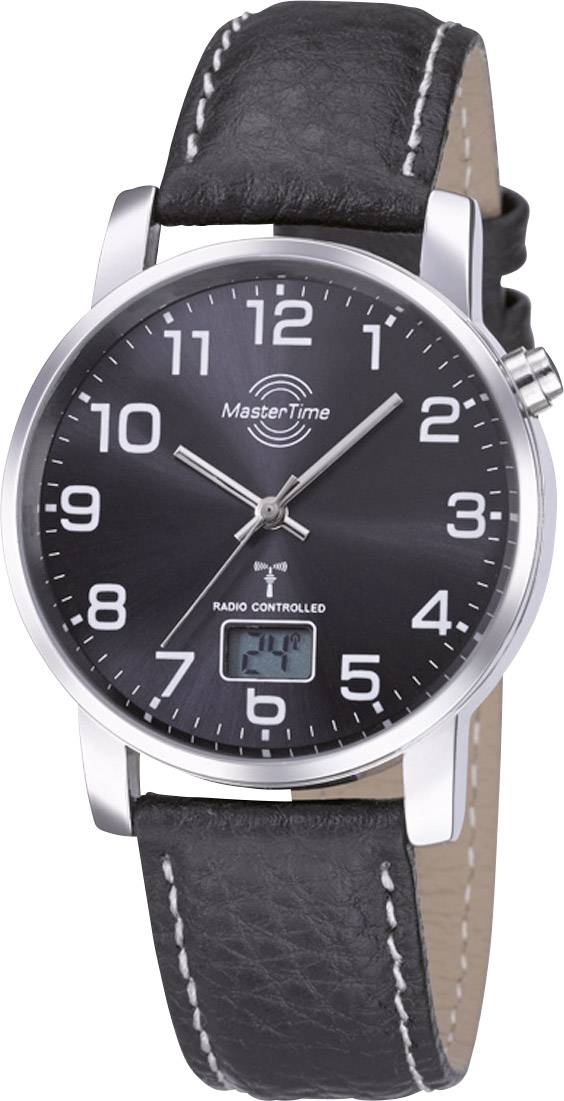 Funk Funkuhr MTGA-10576-24L (Ø x H) 41mm x 11mm Silber (glänzend) Gehäusematerial=Metall Material (Armband)=Leder