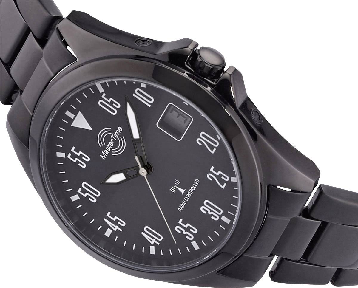 Funk Funkuhr MTGA-10689-25M (Ø x H) 41mm x 10mm Schwarz Gehäusematerial=Metall Material (Armband)=Edelstahl