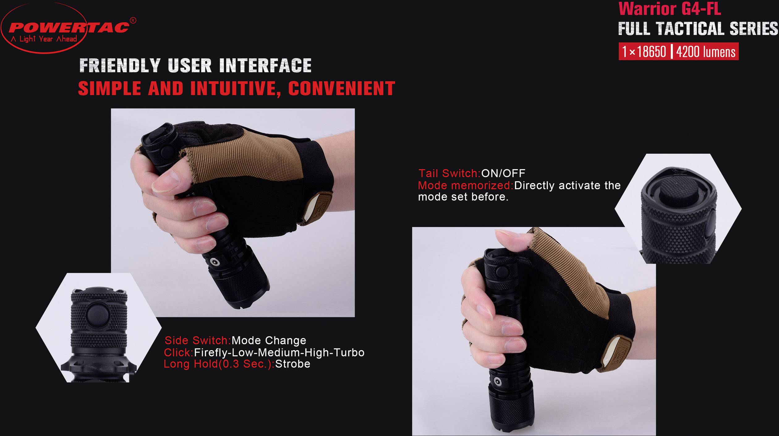 Powertac WAR-G4 FLW LED Taschenlampe akkubetrieben 4200lm 152g