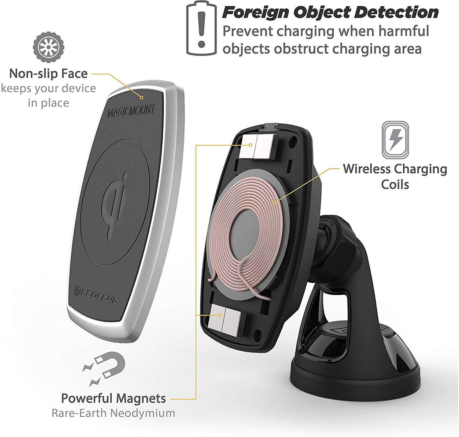 Scosche Induktions-Ladegerät 2000mA MagicMount Pro Window MPQ2WD-XTSP Ausgänge Induktionslade-Standard Schwarz, Silber