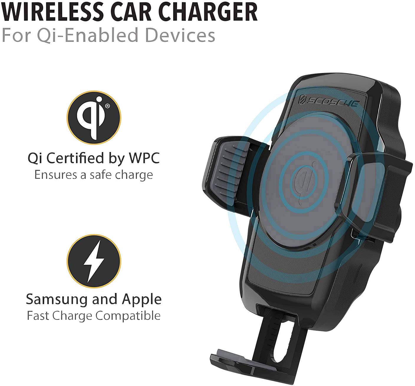 Scosche Induktions-Ladegerät 2000mA VentMount VQ2M Ausgänge Induktionslade-Standard Schwarz