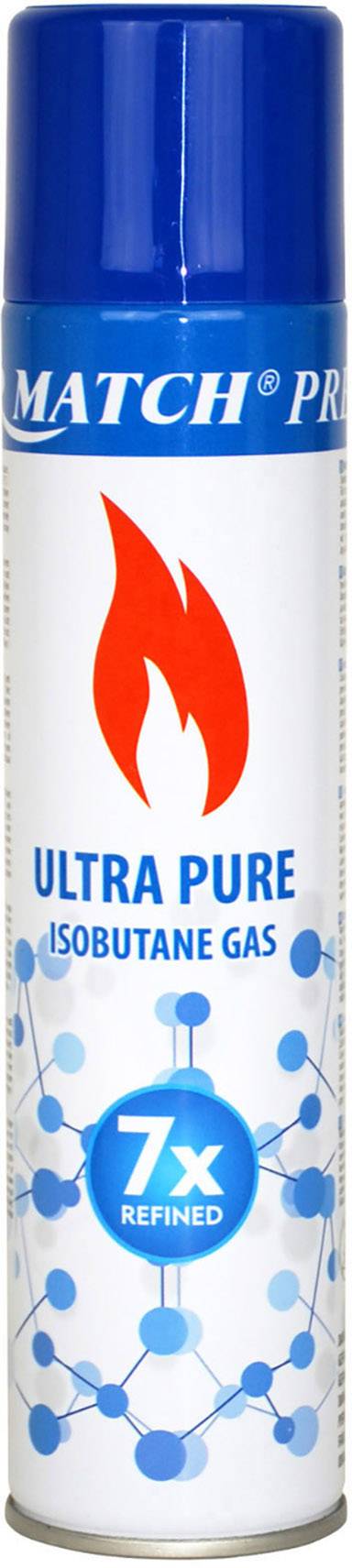 Superreines Isobutangas, 7-fach gereinigt, in einer blauen Spraydose mit roter Flamme und chemischen Symbolen auf der Verpackung.