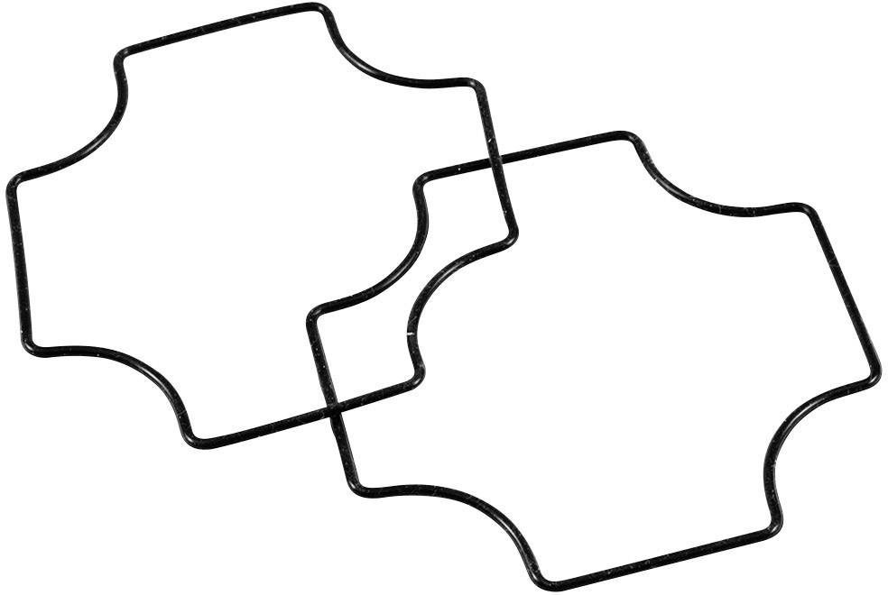 Zwei sich überlappende, geschwungene quadratische Rahmen aus schwarzem Draht.