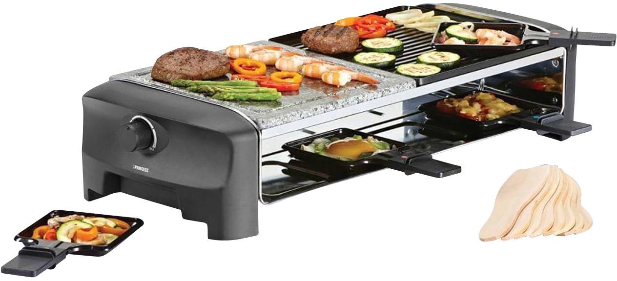 Princess Gourmet and Stone Grill Raclette 8Pfännchen Schwarz