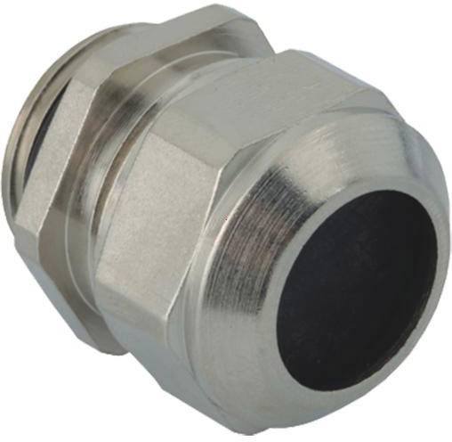 Metallisches Kabelverschraubungselement, zylindrisch, mit sechskantiger Überwurfmutter. Verwendet zur Abdichtung und Schutz von Kabeln.