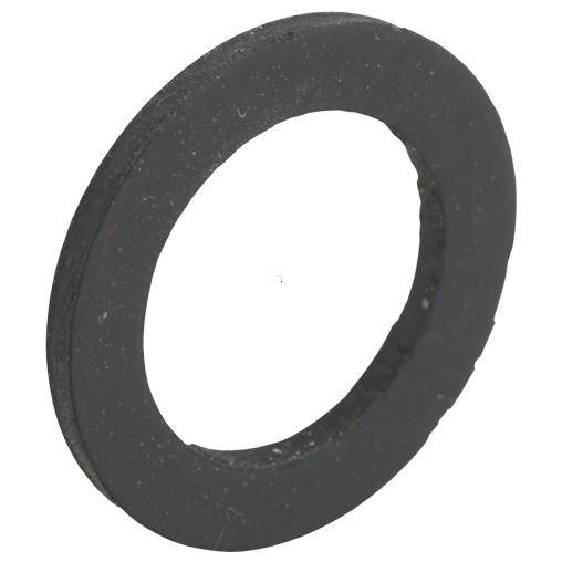 Schwarze Gummidichtung in der Form eines flachen Rings, verwendet zum Abdichten von Verbindungen in Rohrleitungen.