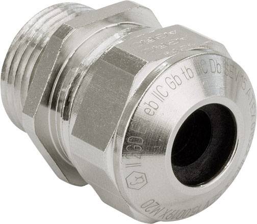 Metallene Kabelverschraubung mit Gewinde und eingebautem Dichtungsring; geeignet für industrielle Anwendungen.