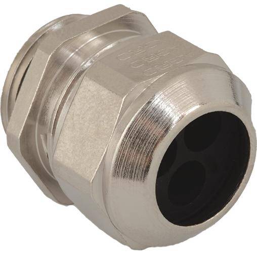 Metallkabelverschraubung, zylindrische Form, für sicheres Fixieren und Abdichten von Kabeln, geeignet für industrielle Anwendungen.