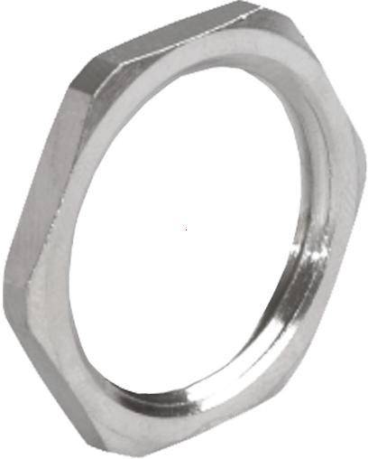 Ein verchromter Sechskant-Ringmuttern, Darstellung auf weißem Hintergrund.