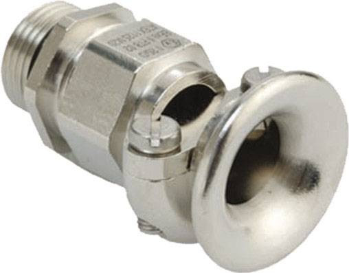 Ein silberner Kabelverschraubung aus Metall, geeignet zur Befestigung und Abdichtung von Kabeln in elektrischen Geräten und Gehäusen.