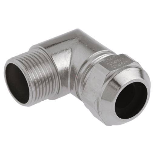 Ein metallener Rohrverbinder in L-Form mit Innen- und Außengewinde, geeignet für Sanitär- oder Heizungsanwendungen.