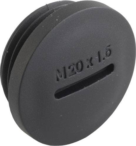 Runder, schwarzer Verschlussstopfen mit der Aufschrift 'M20 x 1.5' auf der Oberseite.