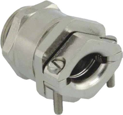 Ein Metallkabelverbinder mit Schrauben, verwendet zur Sicherung und Abschirmung von Kabeln in elektrischen Installationen.