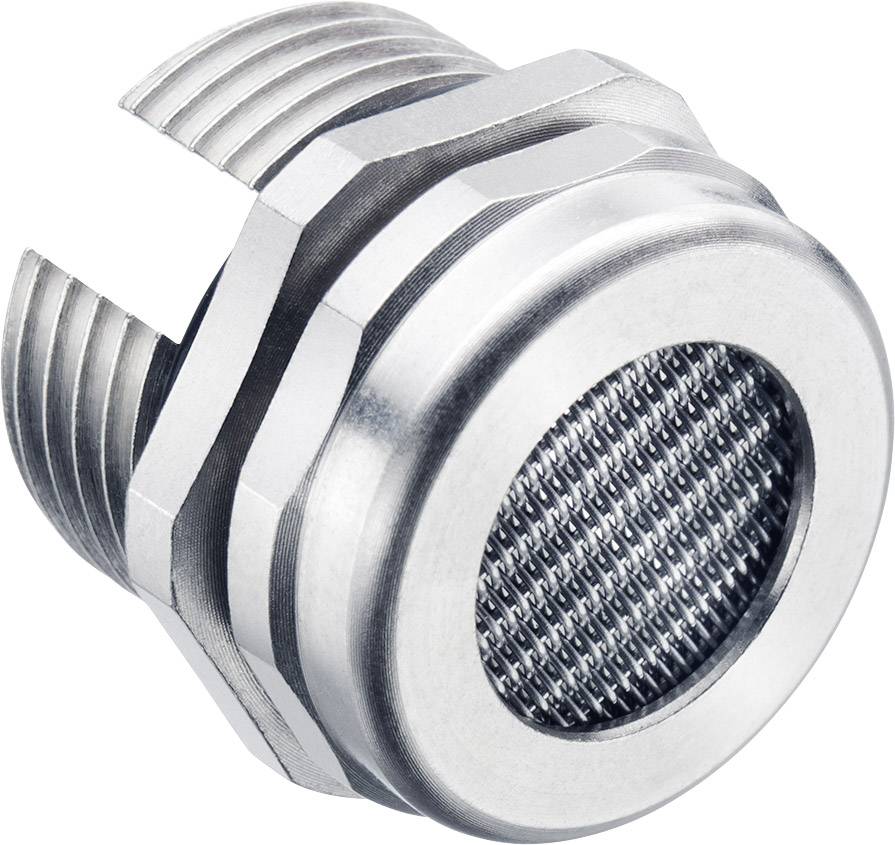 Ein silberner Metallsensor mit einem runden, gitterartigen Einsatz. Häufig in Maschinenbauanwendungen verwendet.