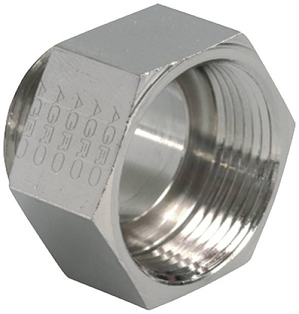 Metallmutternrohrverbinder mit sechseckiger Form und Innengewinde.