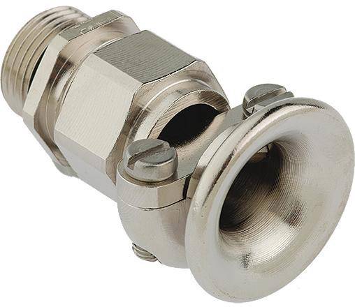 Metallischer Kabelverschraubung mit Gewinde und dichtrandiger Schutzkappe, geeignet zur Befestigung und Abdichtung von Kabeln.