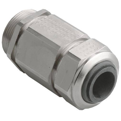 Ein metallener Kabelverschrauber, der Kabel in Gehäusen gegen Zug beanspruchung und Umwelteinflüsse absichert.