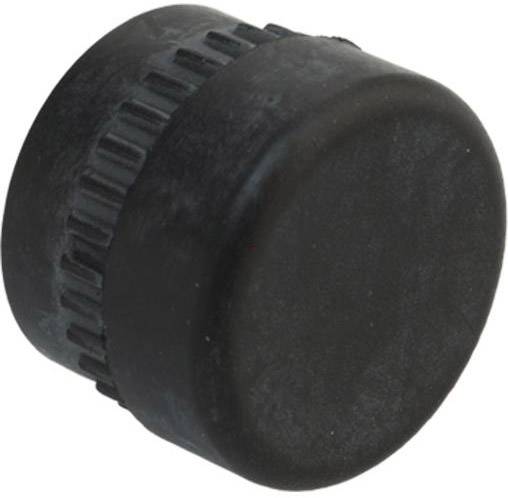 Schwarzer Kunststoffdeckel mit geriffeltem Rand, vermutlich für eine Flasche oder ein entsprechendes Behältnis.