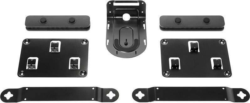 Bild von schwarzen Metallhalterungen und -platten in verschiedenen Formen und Größen, wahrscheinlich für die Montage von Hardware.