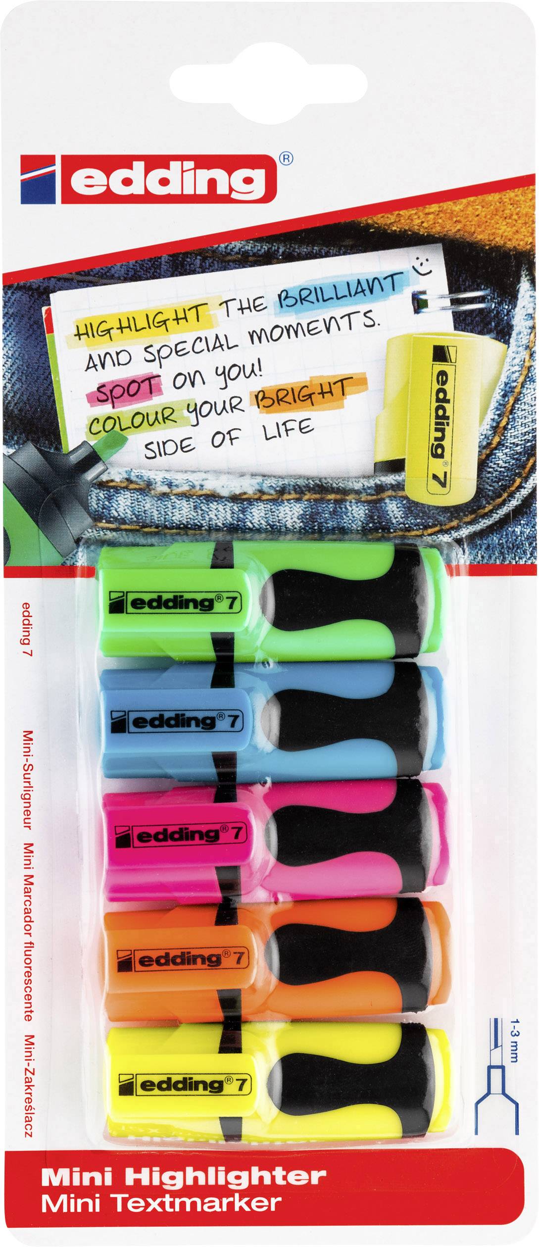 Edding 4-7-5-1999 4-7-5-1999 Textmarker Neonblau, Neongelb, Neongrün, Neonorange, Neonpink 1 mm, 2