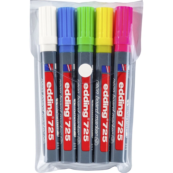 Edding 4-725-5 e-725 Whiteboardmarker Set Weiß, Neonblau, Neongelb, Neongrün, Neon-Rosa Edding 4-725-5 e-725 Whiteboardmarker Set Weiß, Neonblau, Neongelb, Neongrün, Neon-Rosa