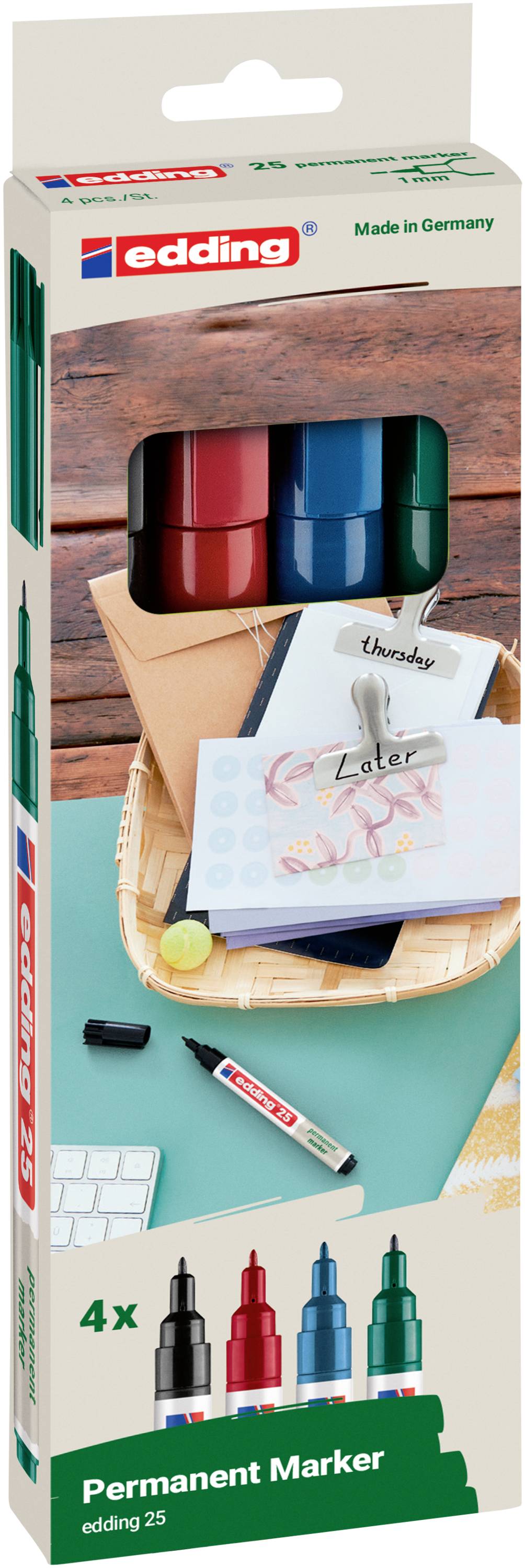 Edding 25 EcoLine 4-25-4 Permanentmarker Schwarz, Rot, Blau, Grün wasserfest: Ja