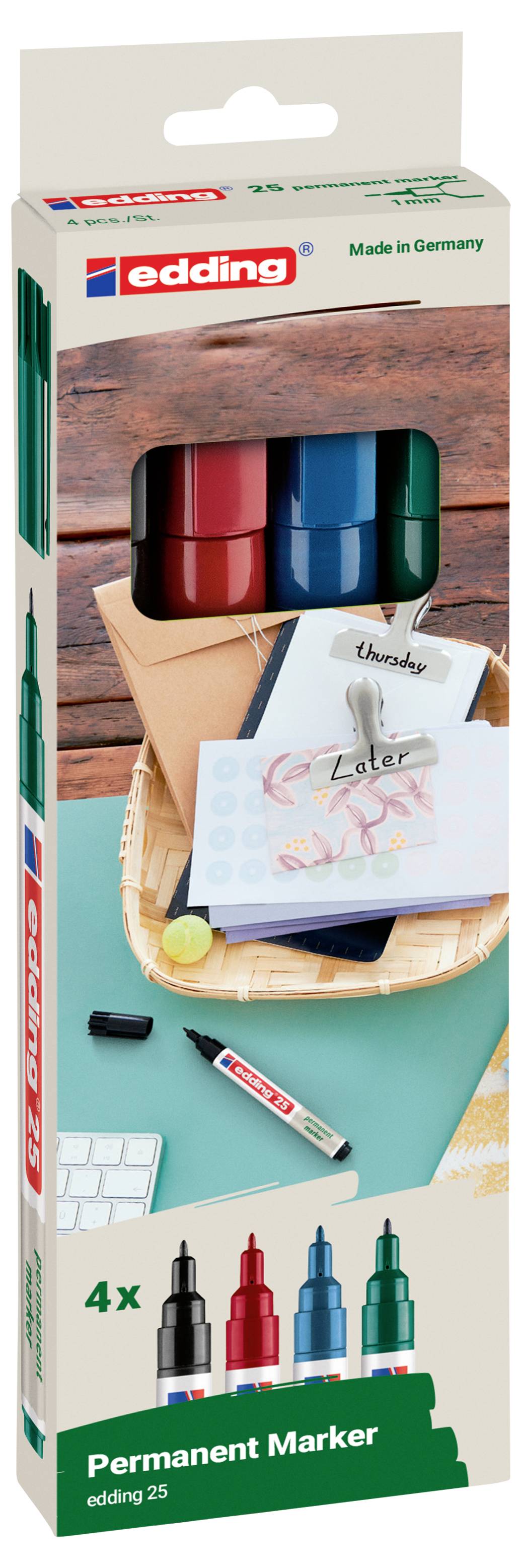 Edding 25 EcoLine 4-25-4 Permanentmarker Schwarz, Rot, Blau, Grün wasserfest: Ja