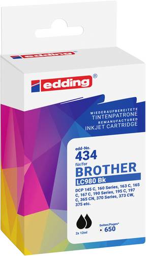 Edding Druckerpatrone ersetzt Brother LC980BK Doppelpack Kompatibel 2er-Pack Schwarz, Schwarz EDD-4
