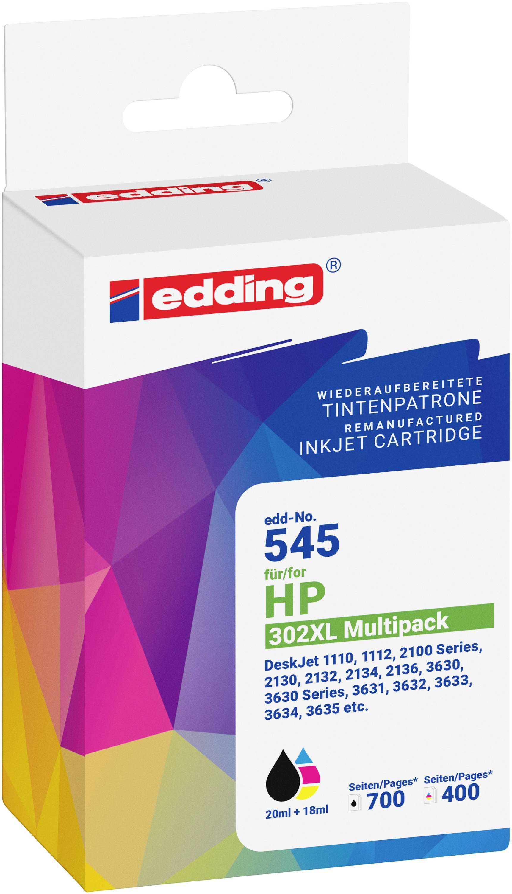 Edding Druckerpatrone Kombi-Pack EDD-545 Kompatibel ersetzt HP 302XL+302XL Multipack 2 Schwarz, Color 18-545