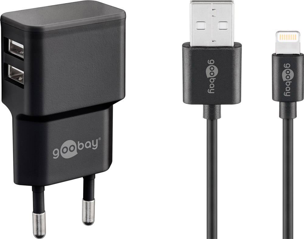 Goobay Apple Lightning Dual Ladeset 2,4 A USB Ladegerät 12 W USB 2.0 Buchse A, USB 2.0 Buchse A Schwarz Steckdose
