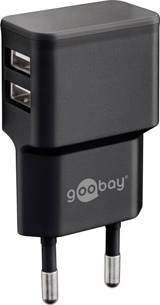Goobay Apple Lightning Dual Ladeset 2,4 A USB Ladegerät 12 W USB 2.0 Buchse A, USB 2.0 Buchse A Schwarz Steckdose