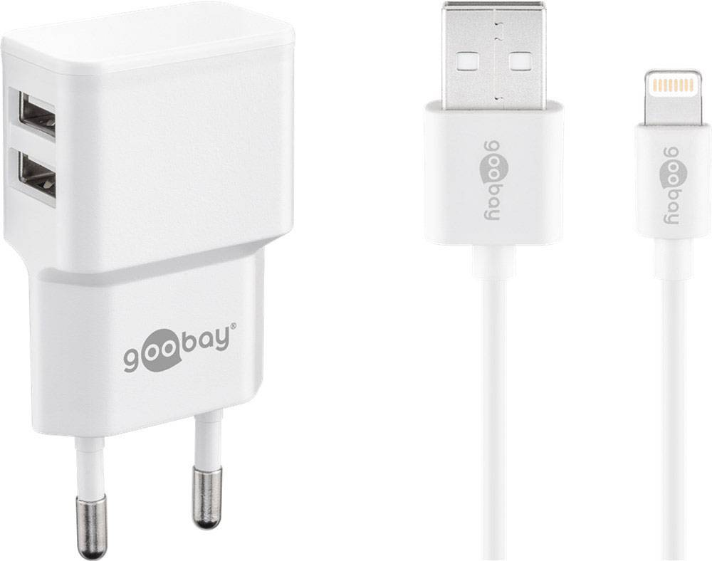 Goobay Apple Lightning Dual Ladeset 2,4 A USB Ladegerät 12 W USB 2.0 Buchse A, USB 2.0 Buchse A Weiß Steckdose