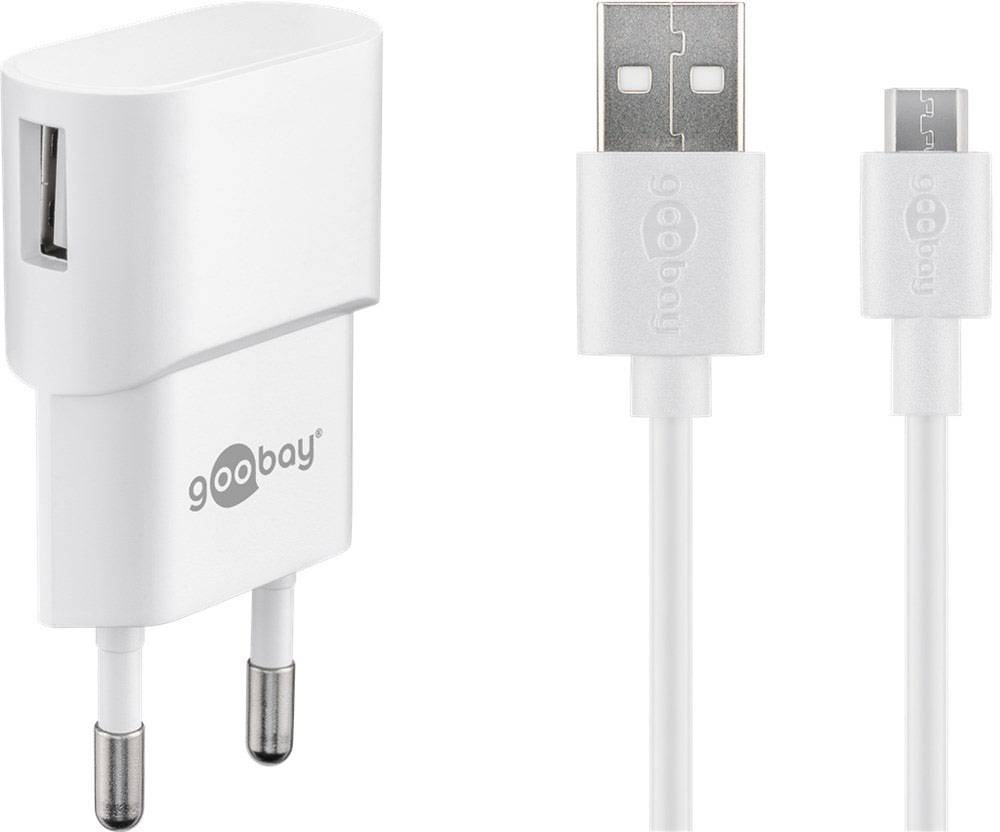 Goobay Micro USB-Ladeset 1 A USB Ladegerät 5 W USB 2.0 Buchse A Weiß Steckdose