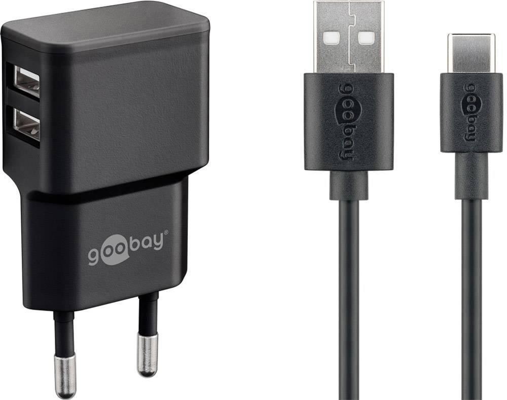 Goobay USB-C™ Dual Ladeset 2,4 A USB Ladegerät 12 W USB 2.0 Buchse A, USB 2.0 Buchse A Schwarz Steckdose